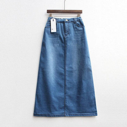 Blue High Waist Maxi Denim Skirt Without Slit