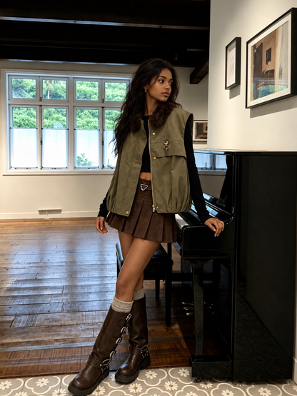 Women’s Fur Vest with Reversible Rabbit Lining and Workwear Styling