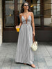 Women Long Summer Dress Striped Halter Backless Maxi