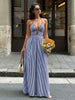 Women Long Summer Dress Striped Halter Backless Maxi