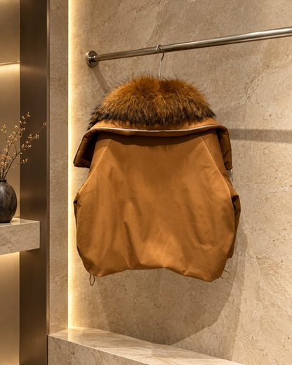 Women's Short Down Jacket with Detachable Raccoon Fur Collar