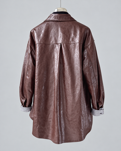 Women’s Brown Leather Jacket Waxed Sheepskin Mid Length Style