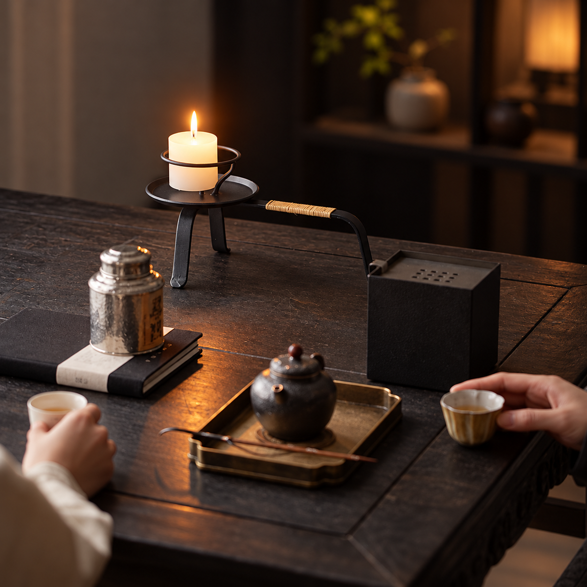 Black Iron Candle Holder for Zen Tea Rooms and Table Decor