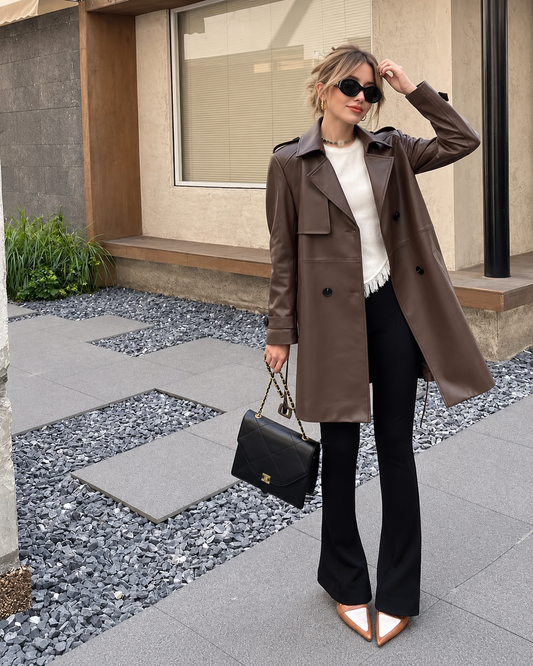Women's Brown Sheepskin Leather Trench Coat with Belt