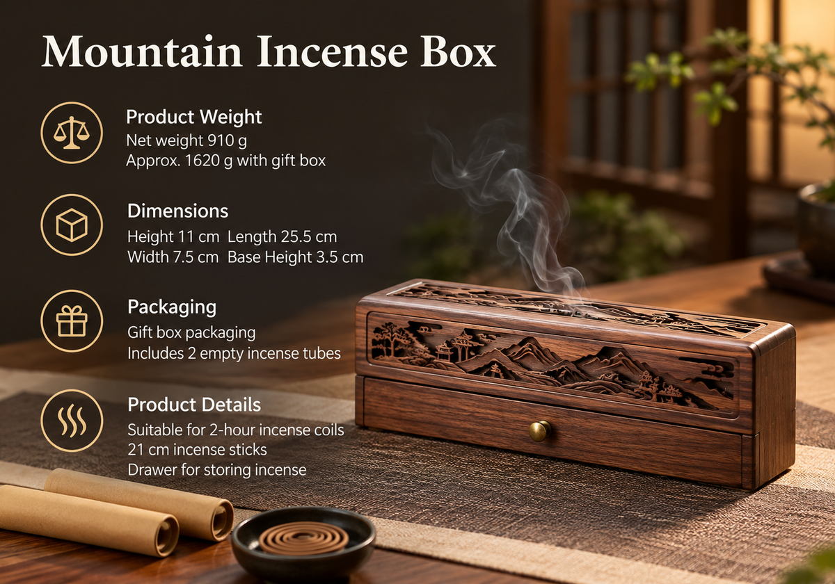 Incense Box with Mountain Landscape and Storage Drawer