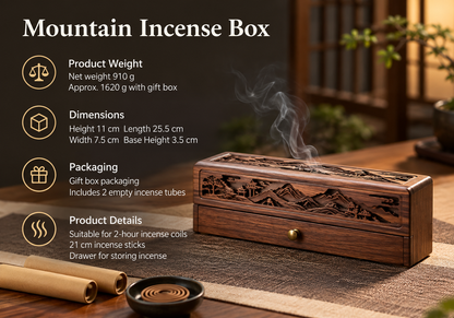 Incense Box with Mountain Landscape and Storage Drawer