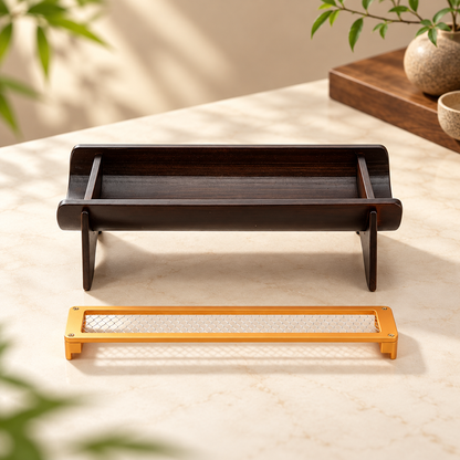 Bamboo Incense Stick Holder with Removable Metal Mesh Ash Tray