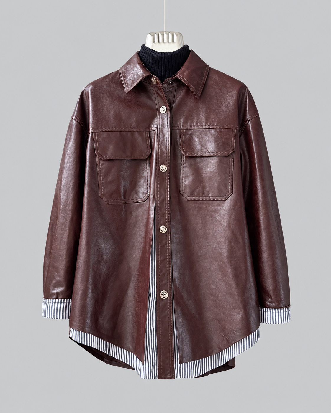 Women’s Brown Leather Jacket Waxed Sheepskin Mid Length Style