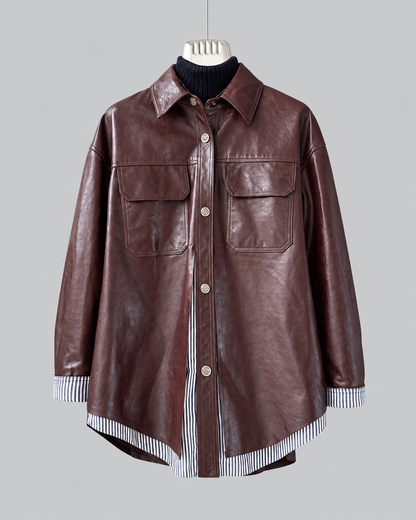 Women’s Brown Leather Jacket Waxed Sheepskin Mid Length Style