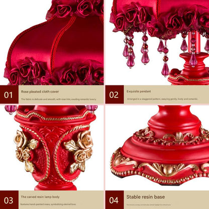 Red victorian wedding table lamp with beads