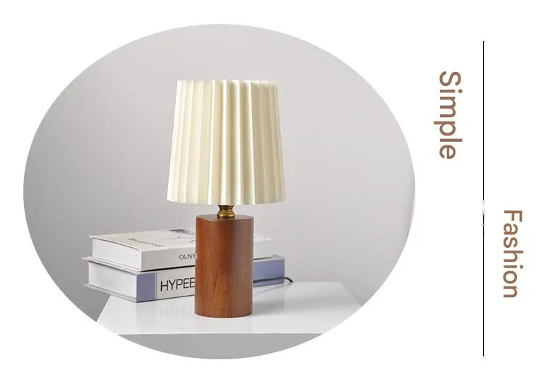 Vintage pleated wood column table lamp