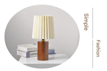 Vintage pleated wood column table lamp