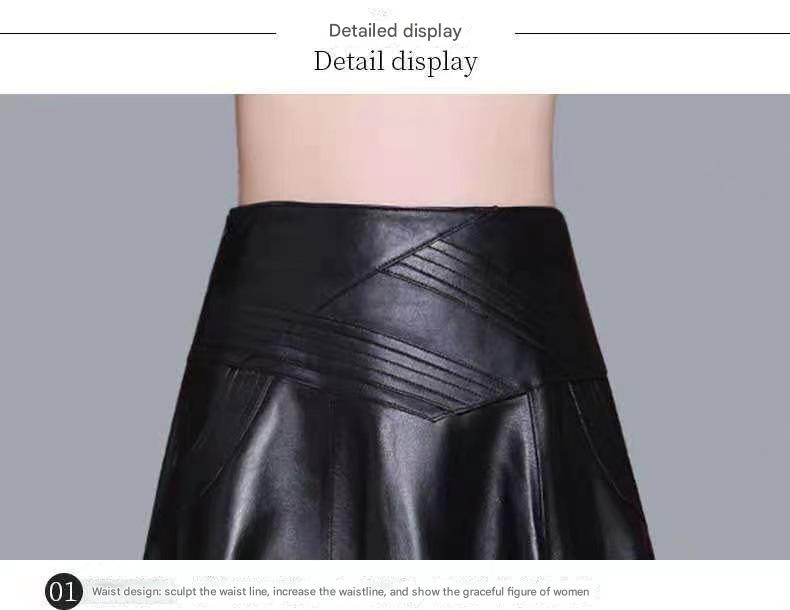 High Waist Leather Midi Skirt Black Swing A-Line Skirt