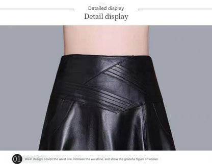 High Waist Leather Midi Skirt Black Swing A-Line Skirt