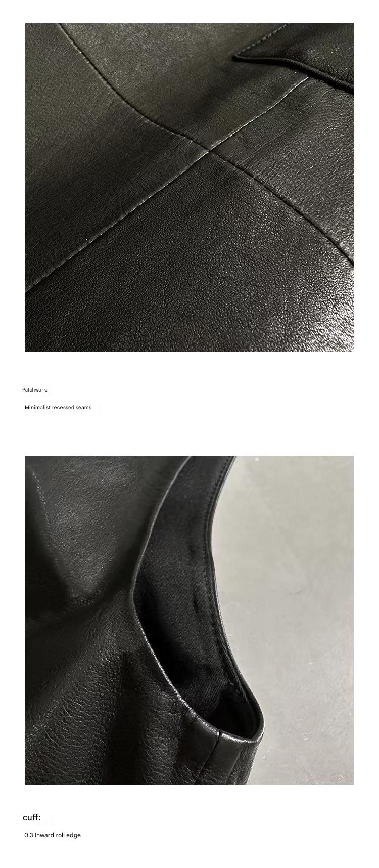 Women Black Genuine Leather Sleeveless Long Dress