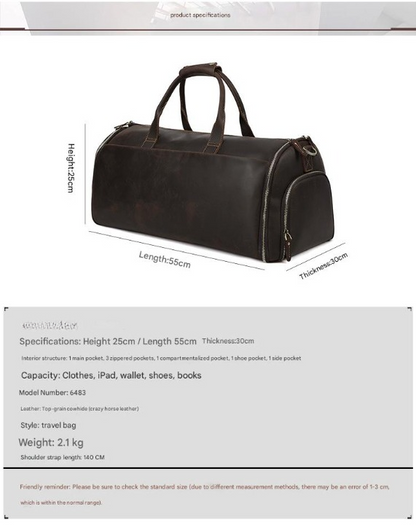 Leather Garment Duffle Bag Carry-On for Men