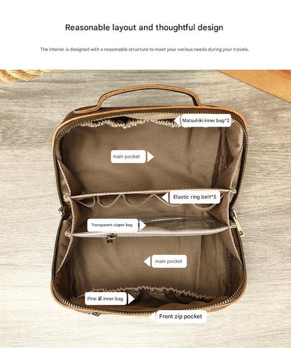 Women Leather Makeup Bag Crazy Horse Leather Toiletry Case