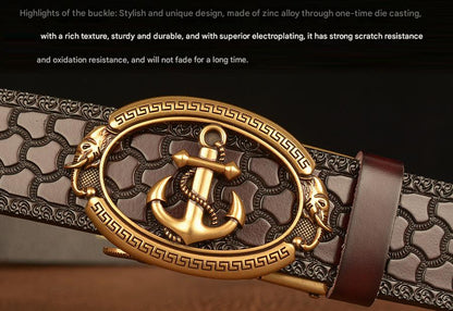 Men Anchor Buckle Genuine Leather Belt