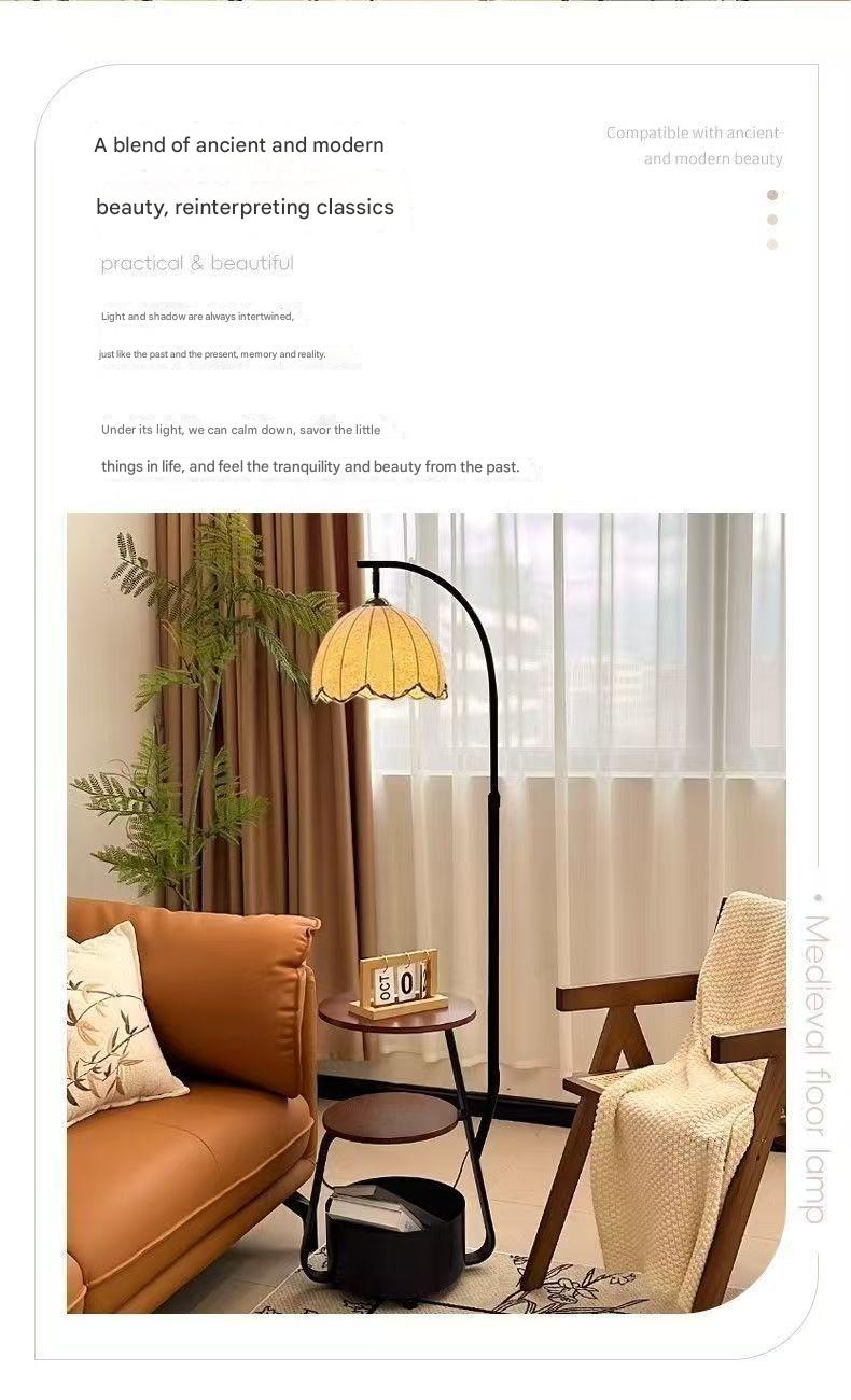 French retro arc floor lamp with shelves and dimming