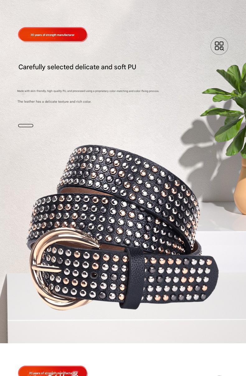 Five row rivet wide faux leather belt