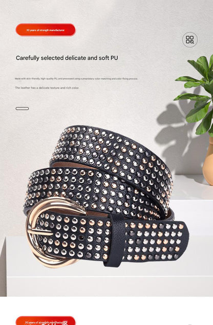 Five row rivet wide faux leather belt