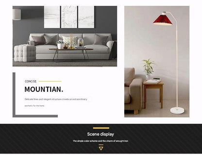 Minimalist pleated fabric arc floor lamp