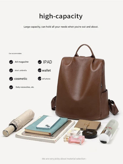 Women Genuine Leather Office Laptop Backpack
