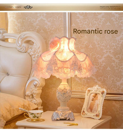 European lace rose bedside table lamp