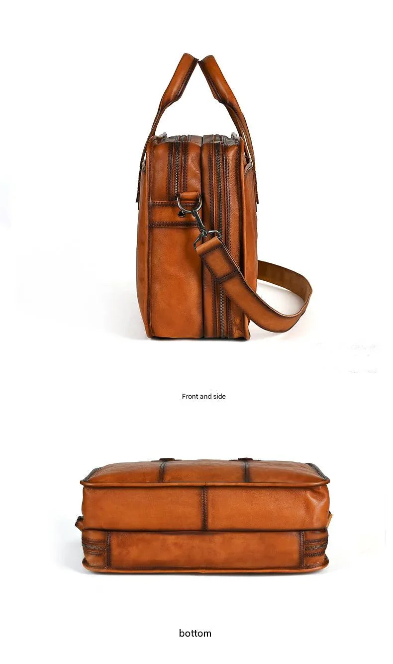 Men’s leather multi-layer office briefcase