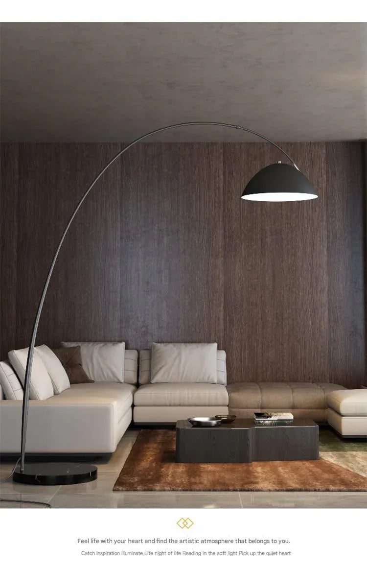 Modern black arching floor lamp with adjustable span