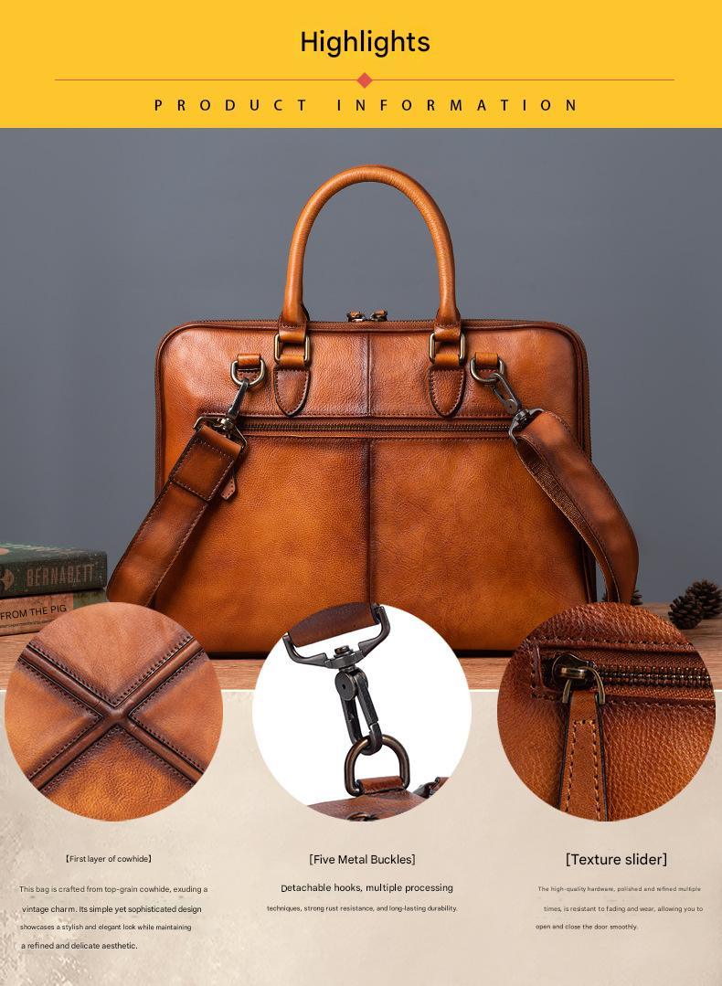 Vintage leather messenger bag for men office travel