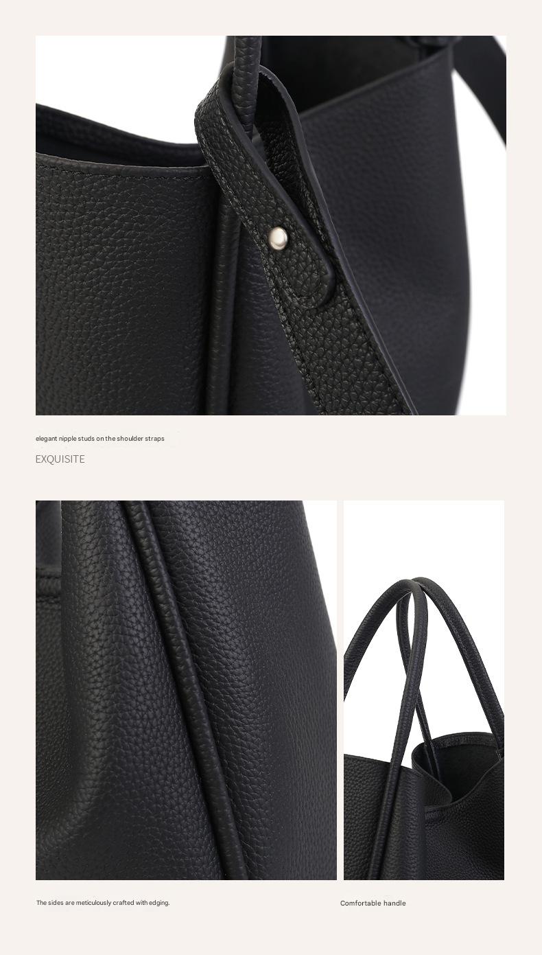 Women Soft Top Grain Leather Bucket Bag