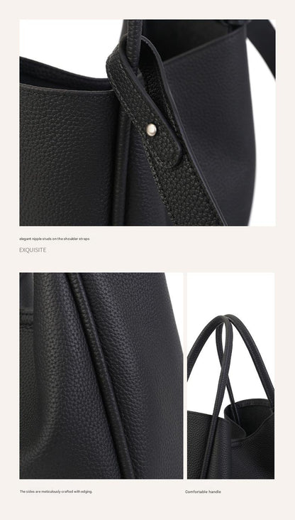 Women Soft Top Grain Leather Bucket Bag