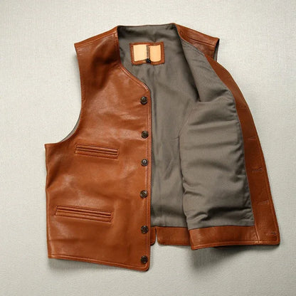 Men Leather Vest Motorcycle Biker