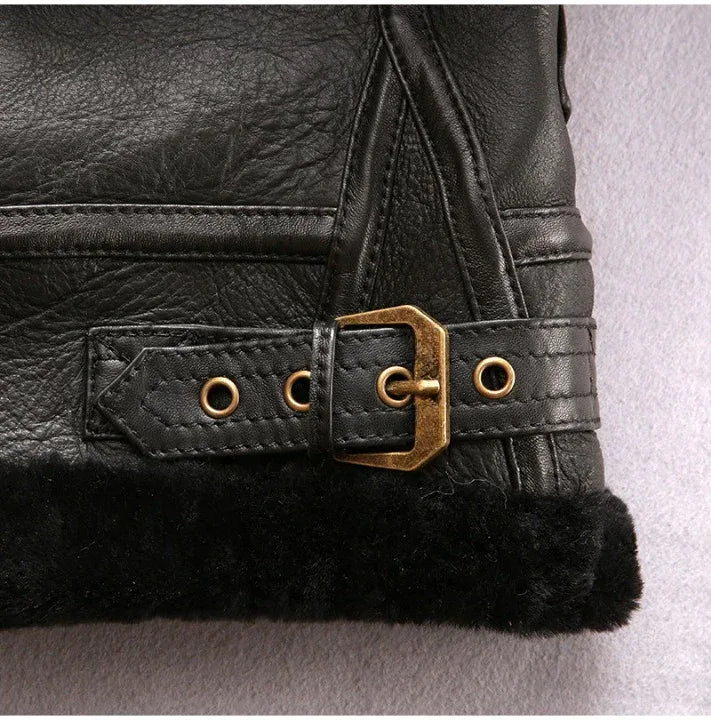 Men Sheepskin B3 Shearling Leather Aviator Flight Jacket