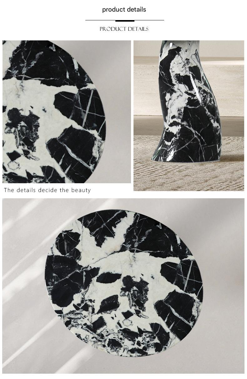Modern Scandinavian Black Marble Round Side Table