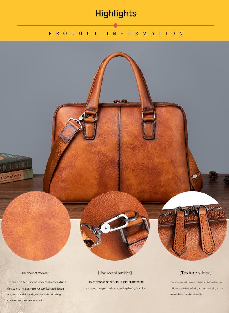 Leather messenger bag for men office travel