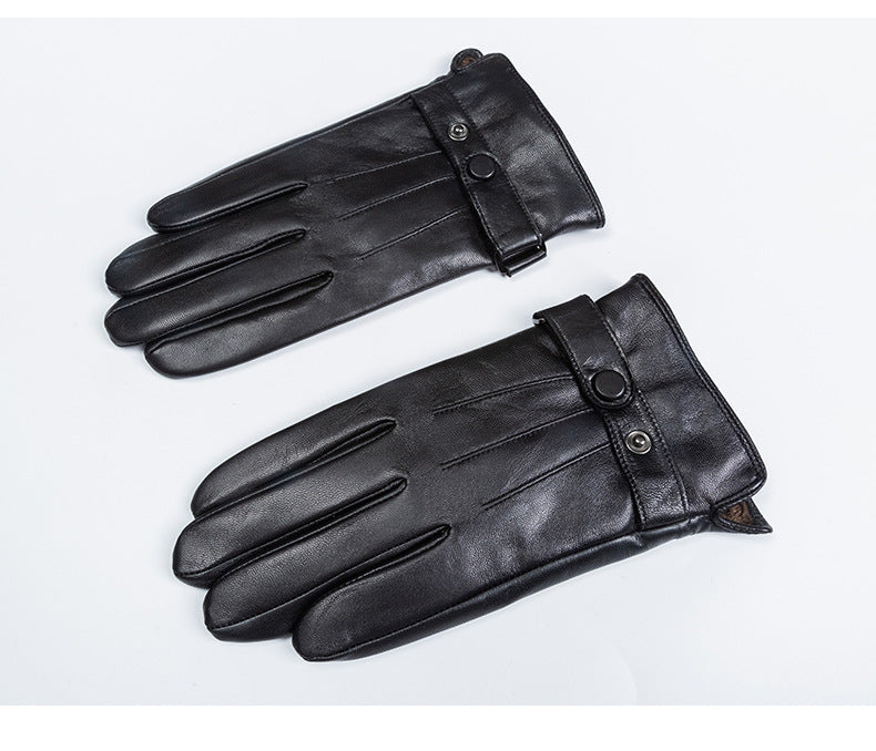 Men's leather gloves with windproof fleece lining
