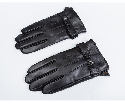 Men's leather gloves with windproof fleece lining
