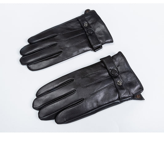 Men's leather gloves with windproof fleece lining