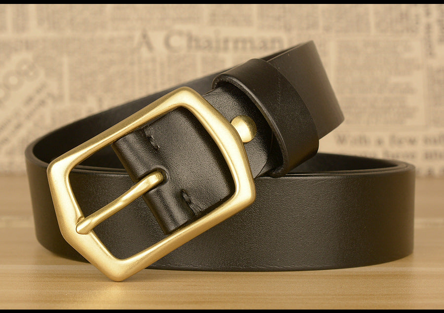 Men’s Genuine Cowhide Leather Belt with Copper Buckle