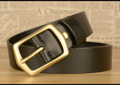 Men’s Genuine Cowhide Leather Belt with Copper Buckle