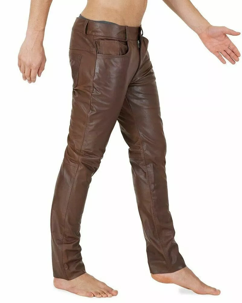 Men's Genuine Leather Brown Pants Trouser