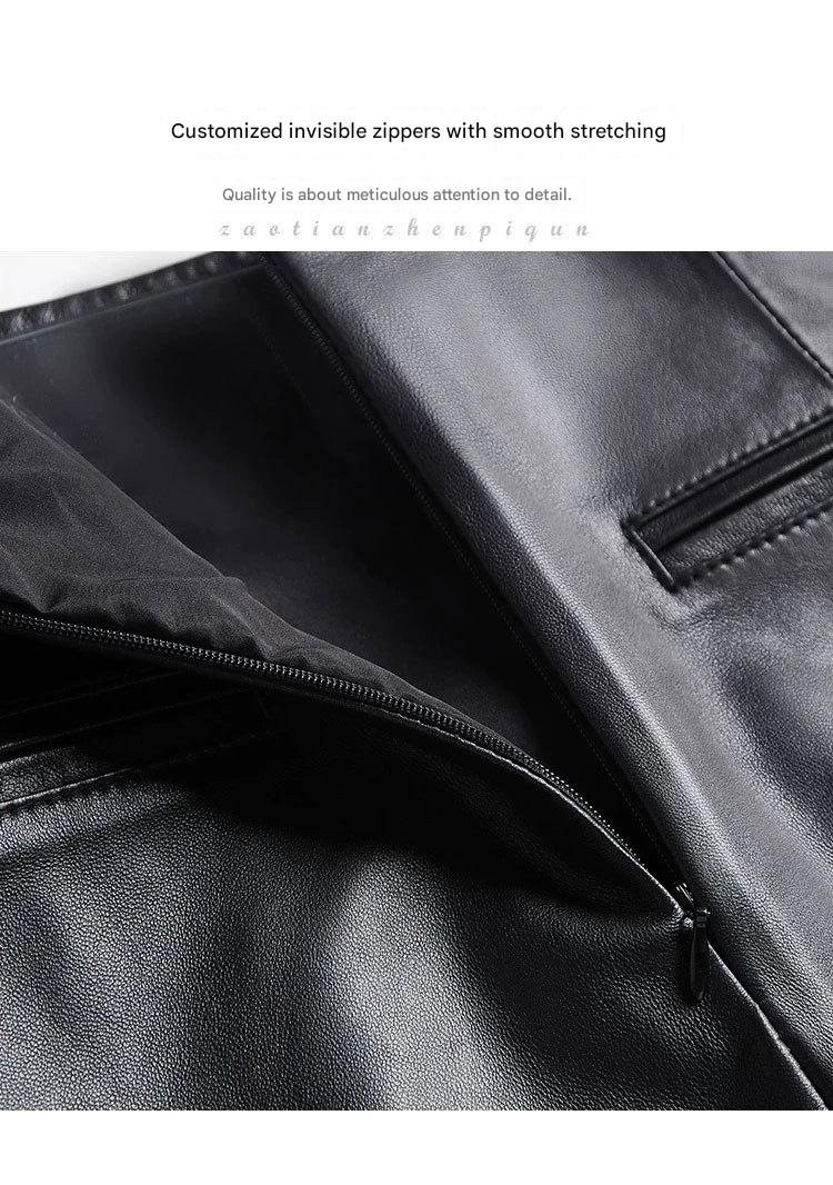 High waisted black sheepskin a line skirt