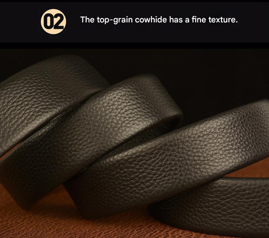 Men’s Full-Grain Leather Belt with Gold Tiger Buckle