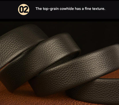 Men’s Full-Grain Leather Belt with Gold Tiger Buckle