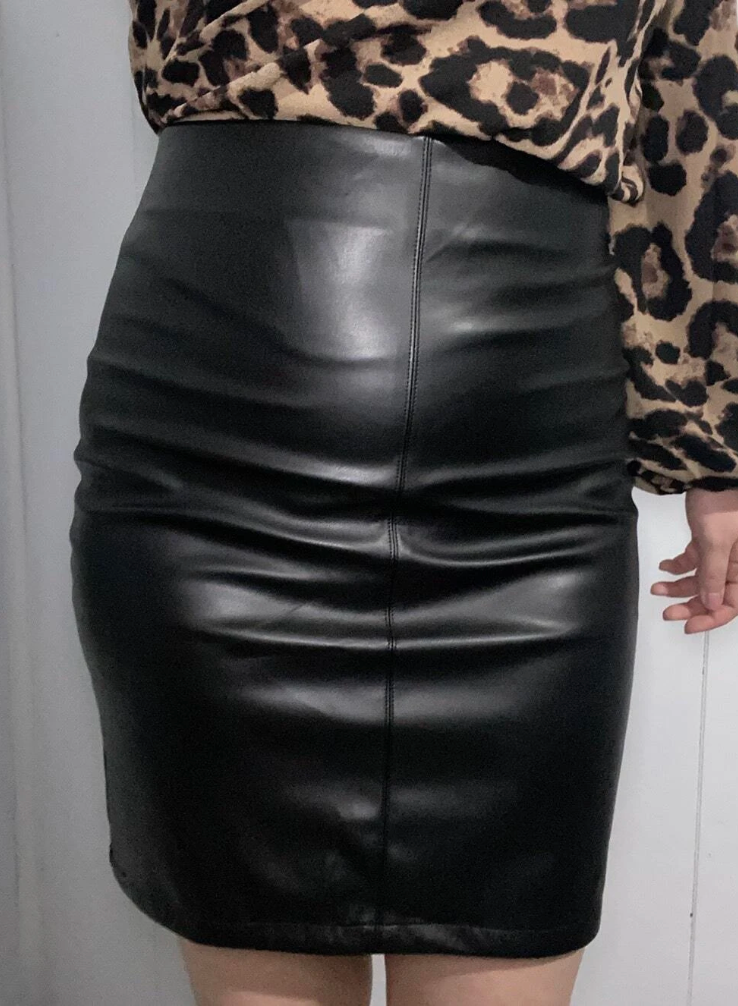 Genuine Leather Zip Back Straight Skirt Workwear