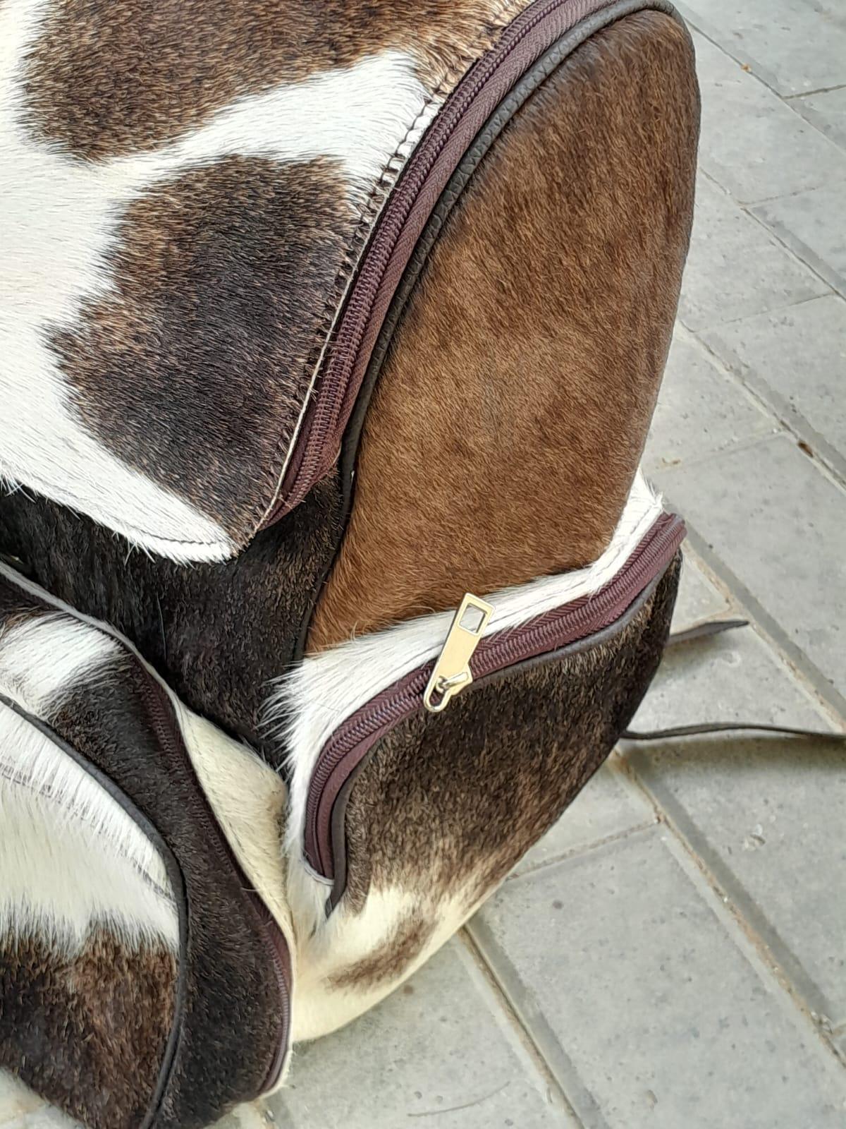 tricolor cowhide backpack leather pattern travel bag