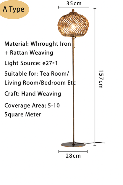 Handwoven Bamboo Floor Lamp Rattan Shade