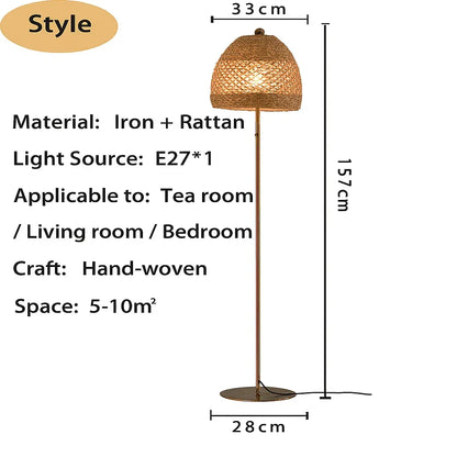 Boho floor lamps bamboo rattan standing floor lamp Type B 110V-120V For US CA